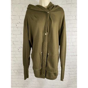 MARSTE Olive Green Asymmetrical Half Zip Top Snap Hooded Jacket Pockets M Medium